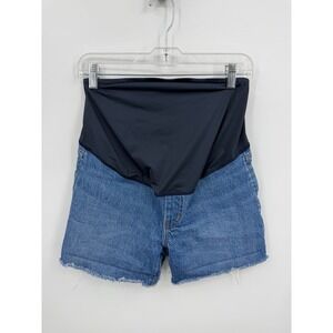 Madewell Blue Denim Maternity Jean Shorts with Black Panel